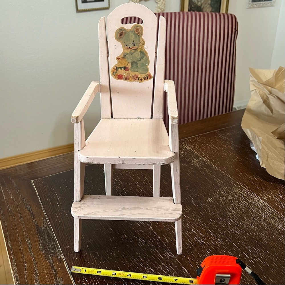 Antique, light pink wooden doll high chair highchair